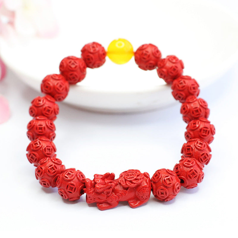 Red Sand Pixiu Copper Coin Bracelet