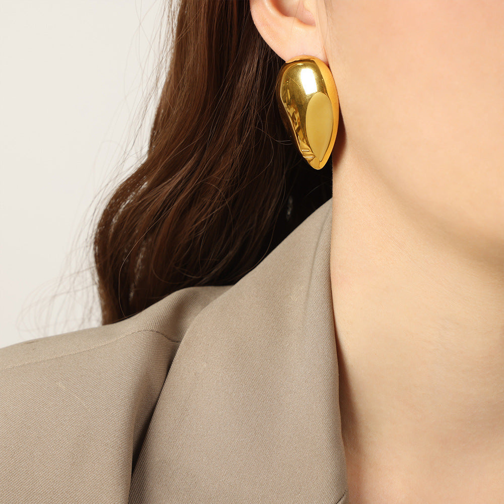 Golden Water Droplet Geometric Earrings for Women by Planderful