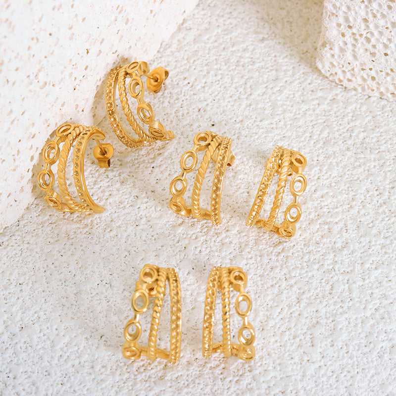 Elegant Three-Layer C-Type Thread Gold-Plated Earrings with Personality