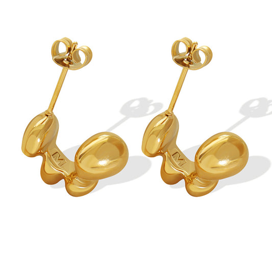 Korean Chic C-Shaped Titanium Gold-Plated Earrings for Women