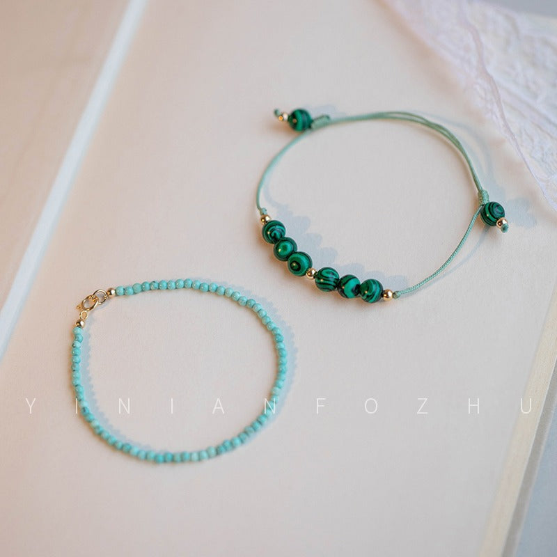 Fortune's Favor: Sterling Silver Bracelet with Turquoise and Malachite Beads