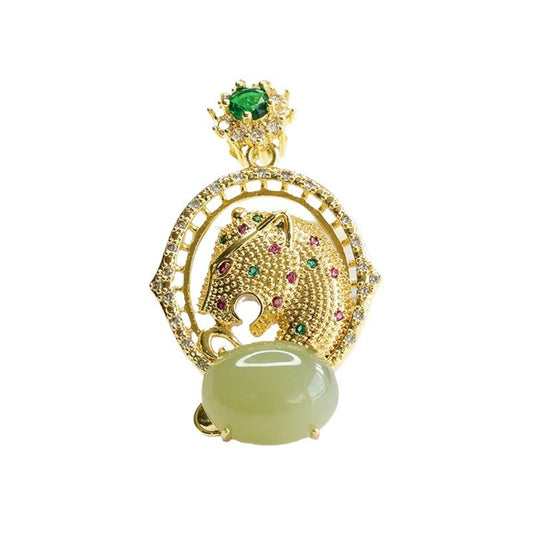 Leopard Head Jade Pendant with Zircon Accents