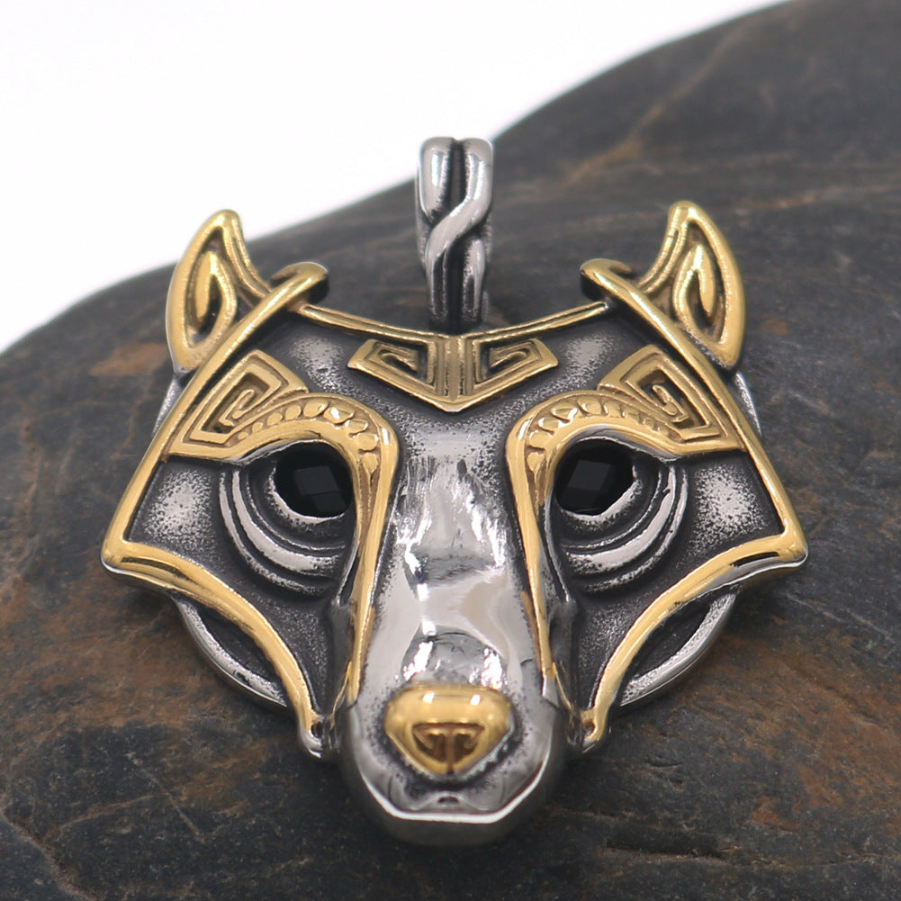 Viking Odin Wolf Head Titanium Steel Pendant Necklace for Men