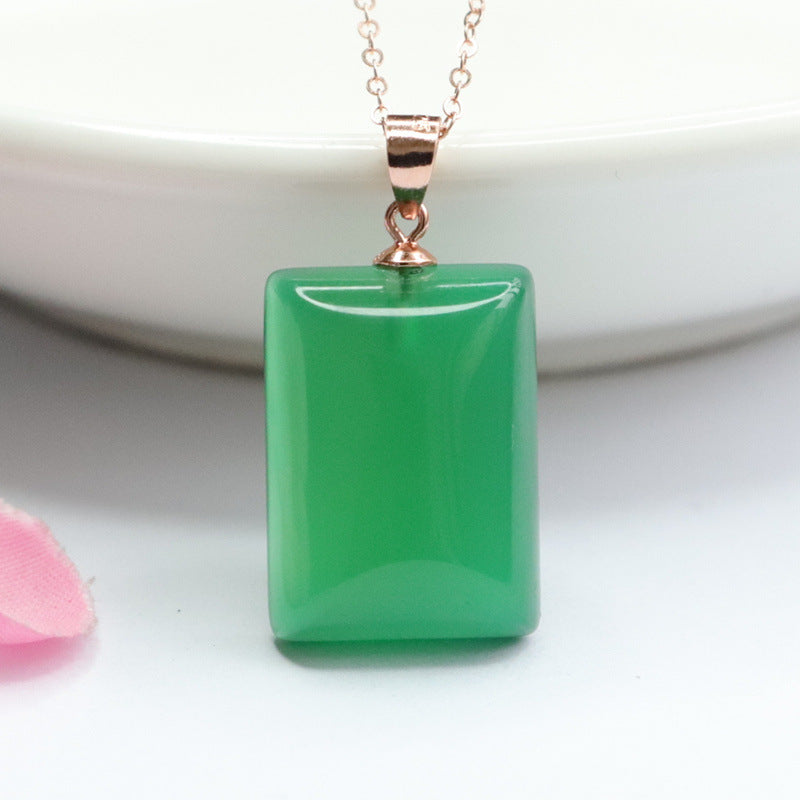 Green Chalcedony Pendant with Rose Gold Necklace