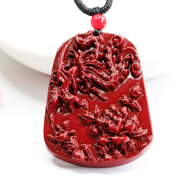 Phoenix Peony Sterling Silver Necklace with Cinnabar Stone