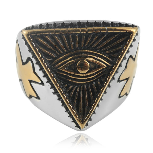 Titanium Steel Masonic Eye Ring for Men - Retro Stainless Steel Design in Sizes 7-13