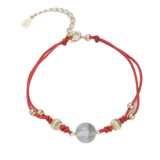 Crystal Sterling Silver Bracelet with Red Rope - Fortune's Favor