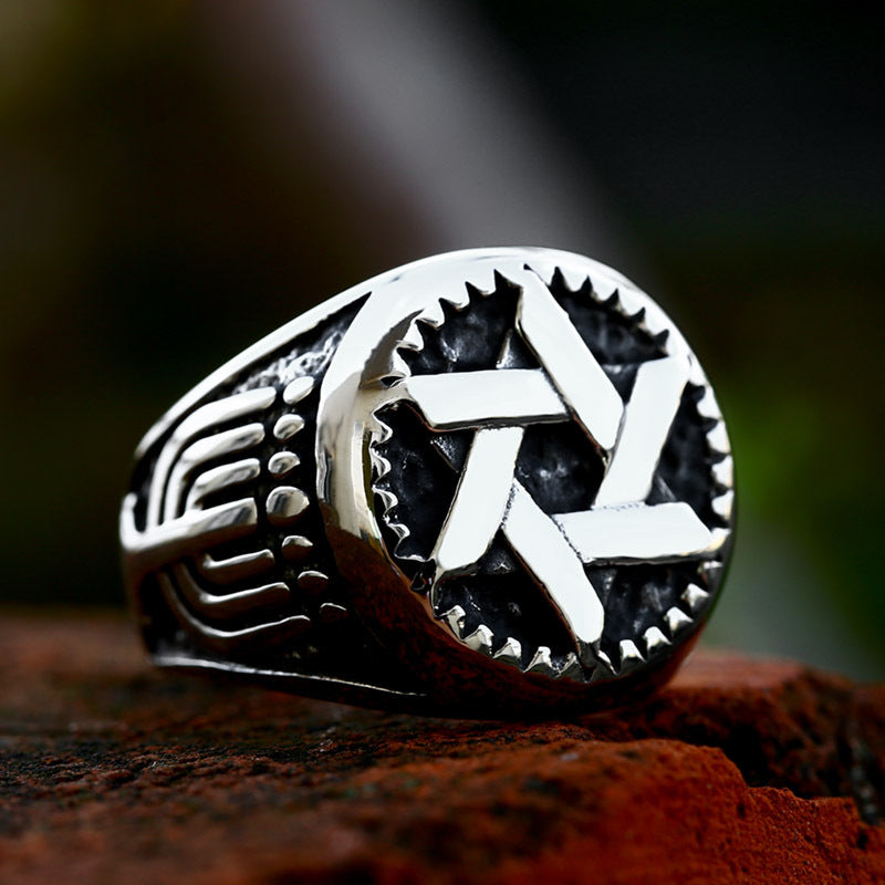 Retro Titanium Steel Hexagram Ring for Men - Wholesale Stainless Steel Jewelry