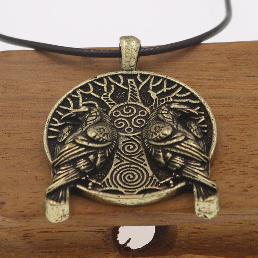 Viking Crow World Tree Necklace - Men's European & American Jewelry Piece