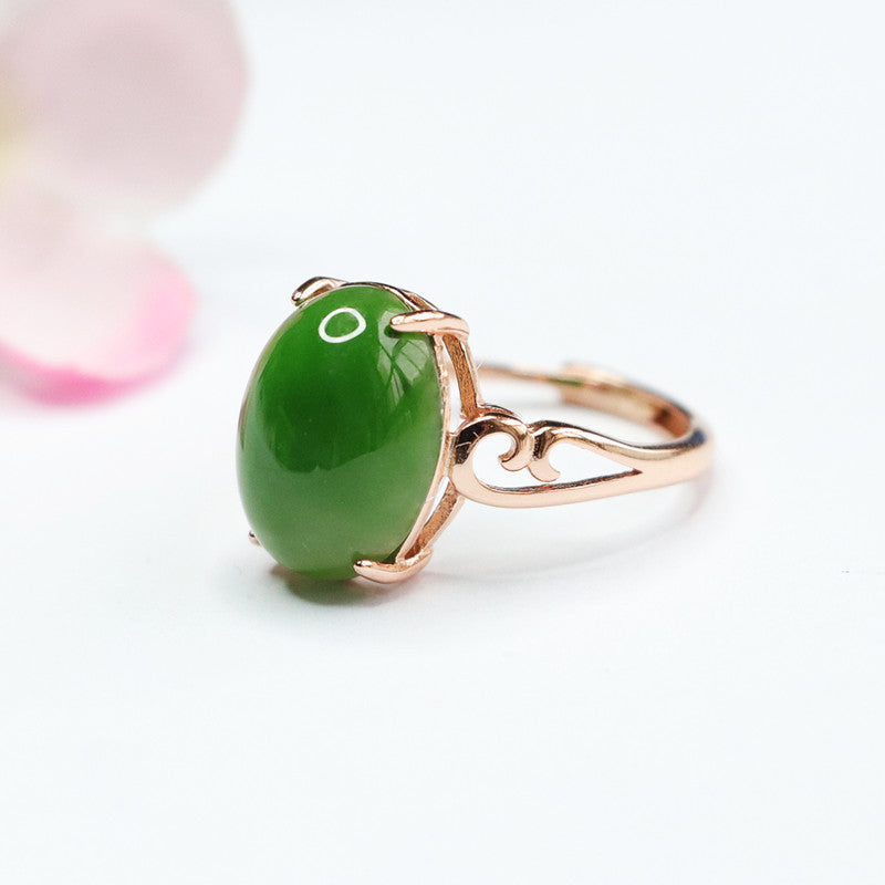 Hollow Auspicious Cloud S925 Silver Ring with Natural Hotan Jade Jasper