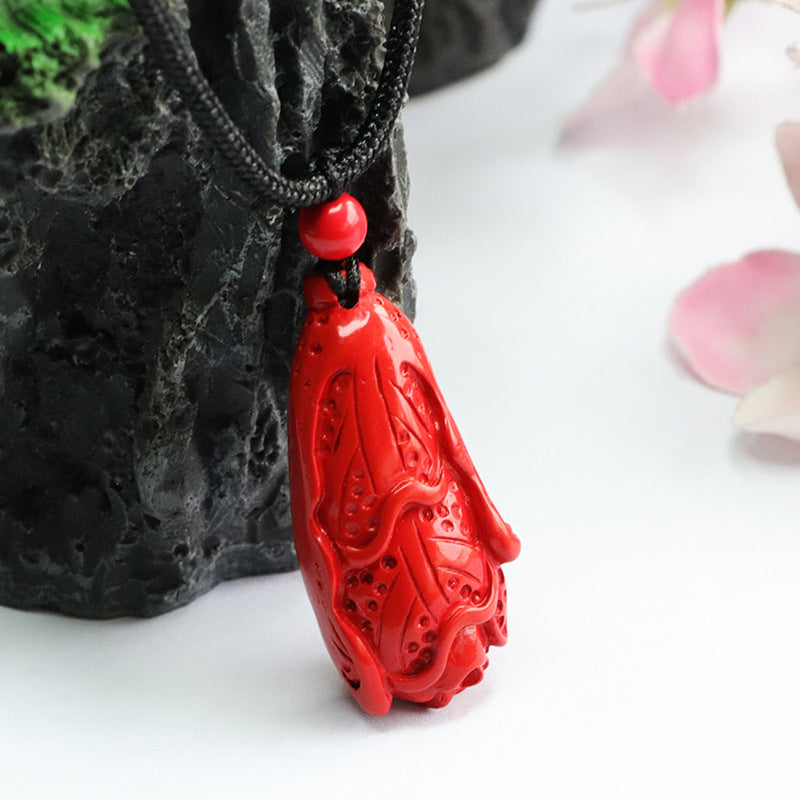 Red Sand Cabbage Pendant, Sterling Silver Cinnabar Stone Pendant