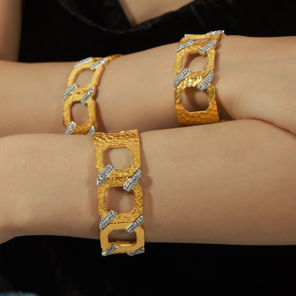 Golden Geometric Square Bracelet - Elegant Steel Jewelry