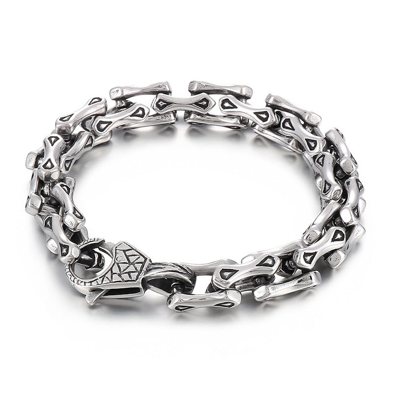 Vintage-Inspired Punk Titanium Steel Cuban Bracelet for Men - Retro Bone Locomotive Design