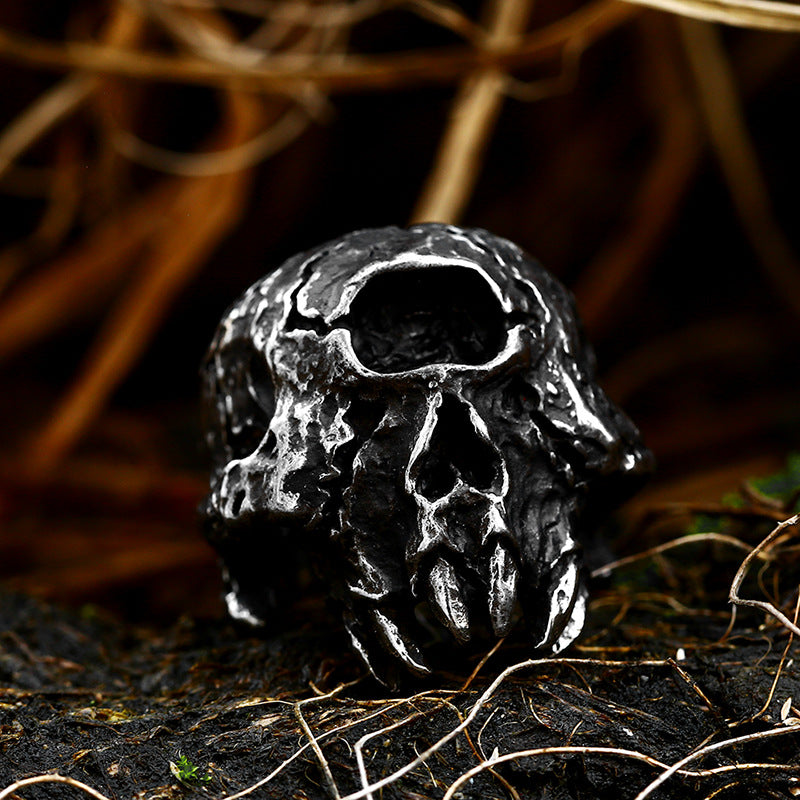 Punk-Inspired Dominant Skull Titanium Steel Ring for Men – Wholesale Stainless Steel Collection