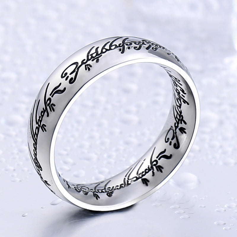 Customizable 24k Gold-Plated Titanium Steel Men's Ring Featuring 3D Lord of the Rings Engraving