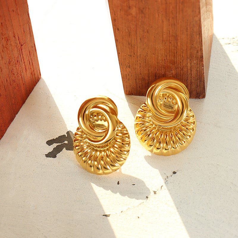 Exquisite Relief Earrings in Titanium Steel Plated with 18K Gold