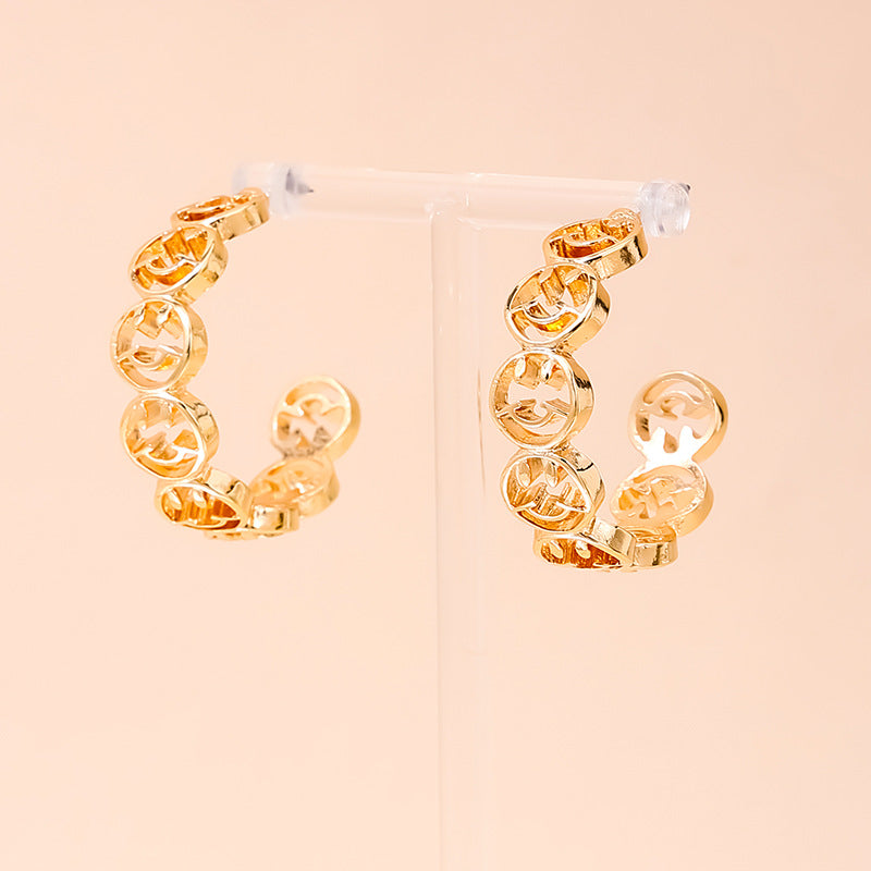 Hollow Smiling Face Circular Earrings - Vienna Verve Collection