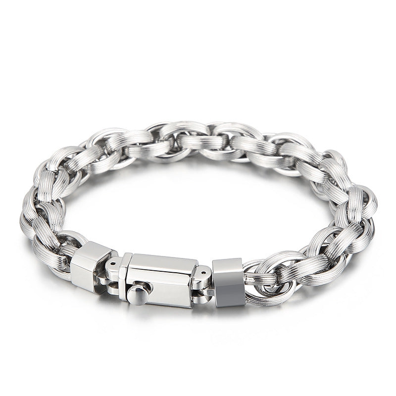 Men's Fashionable Trend Bracelet with Double Ring & O-Chain Design - Stylish Hand Jewelry for Modern Men