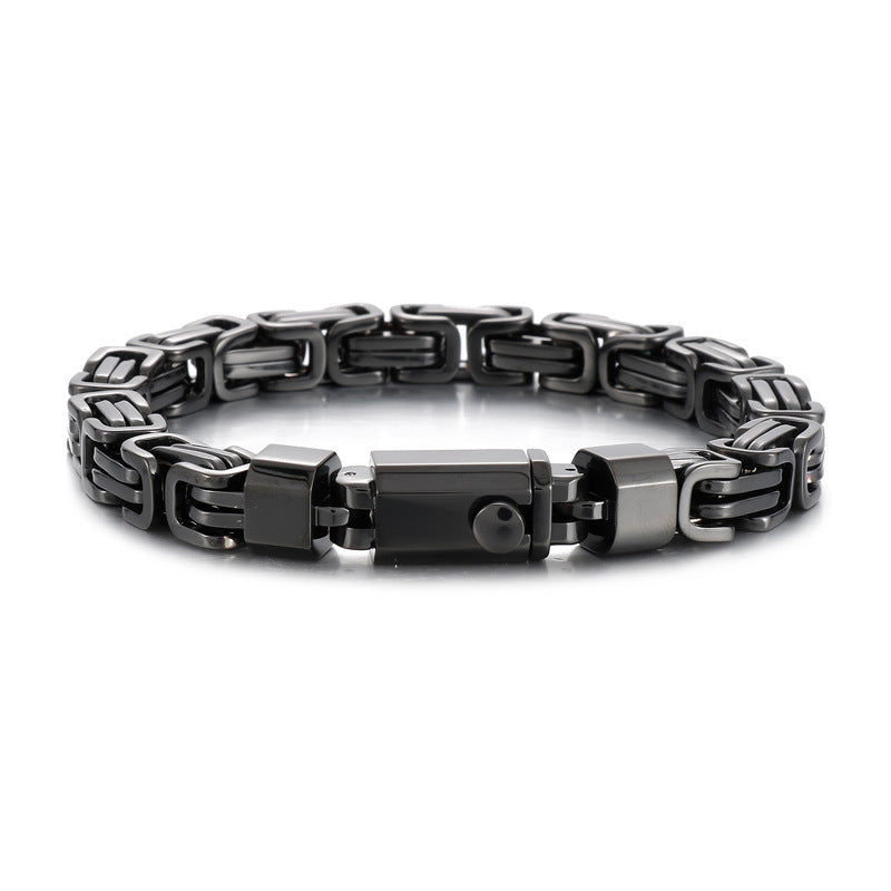 Titanium Steel Men's Rock Style Bracelet with Spring Buckle and Chain Design