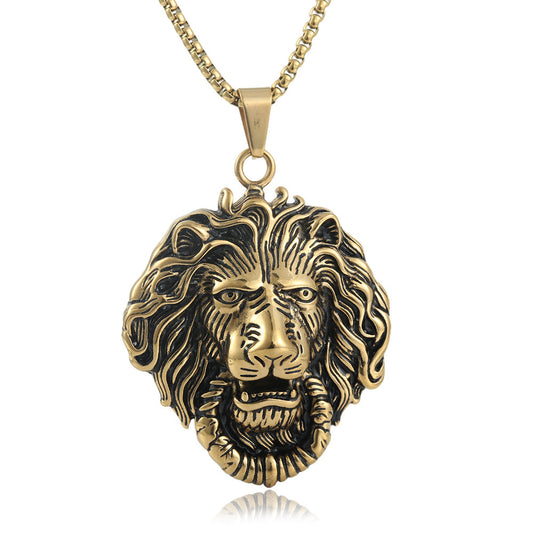 Titanium Steel Lion Pendant Necklace - Retro Punk Style for Men