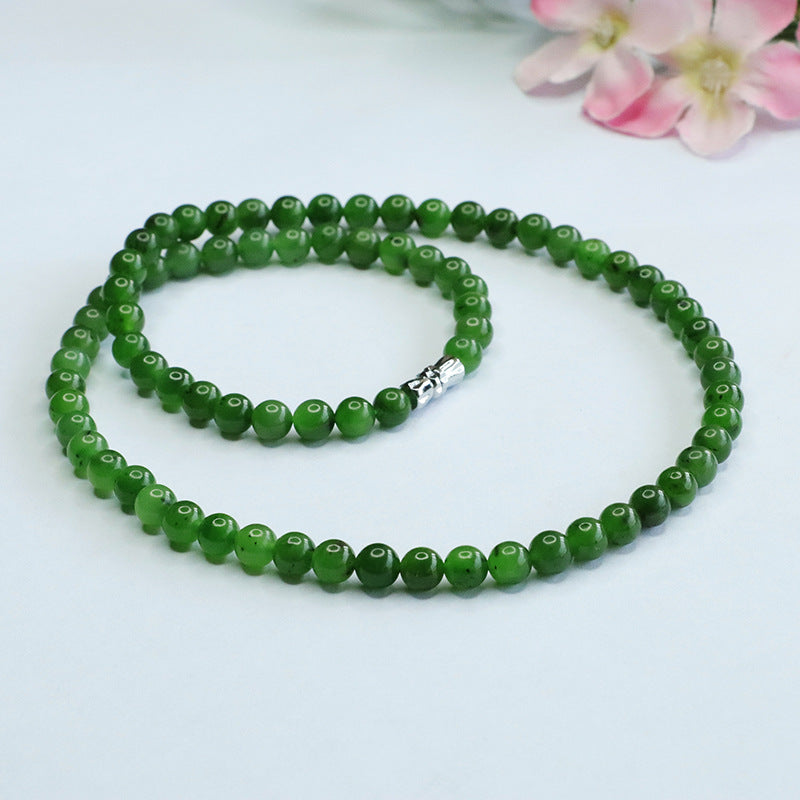 Natural Hetian Jade Necklace Apple Green Jasper Spinach Green Beads Chain