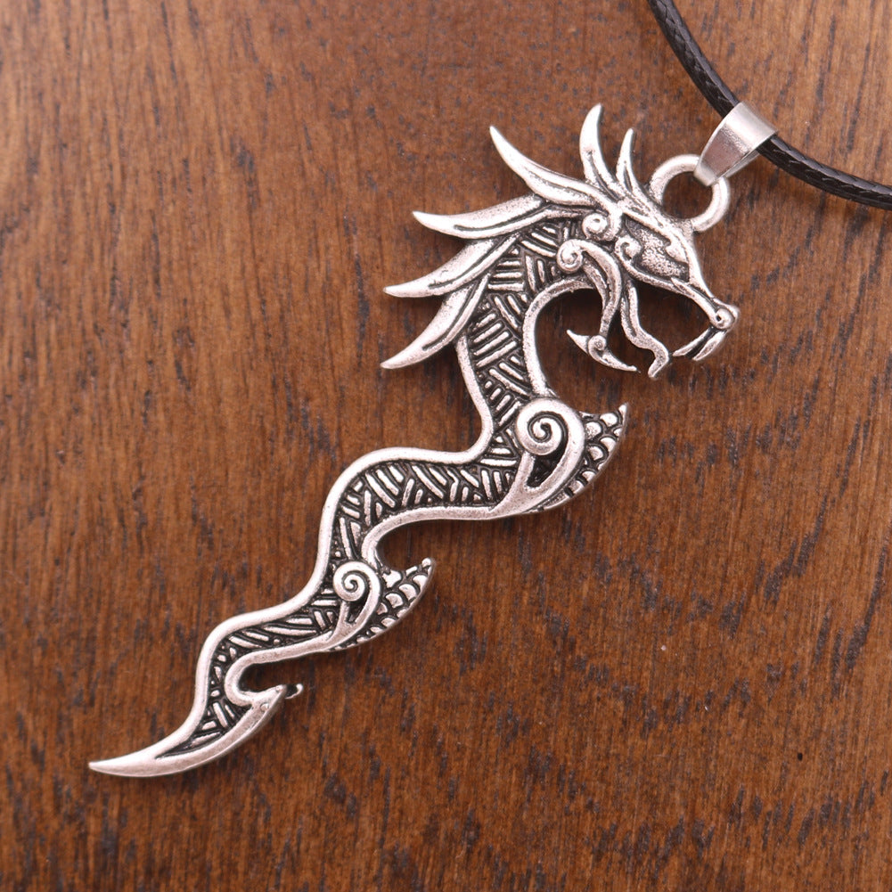 Norse Legacy Viking Dragon Metal Necklace - Odin Amulet Pendant for Men