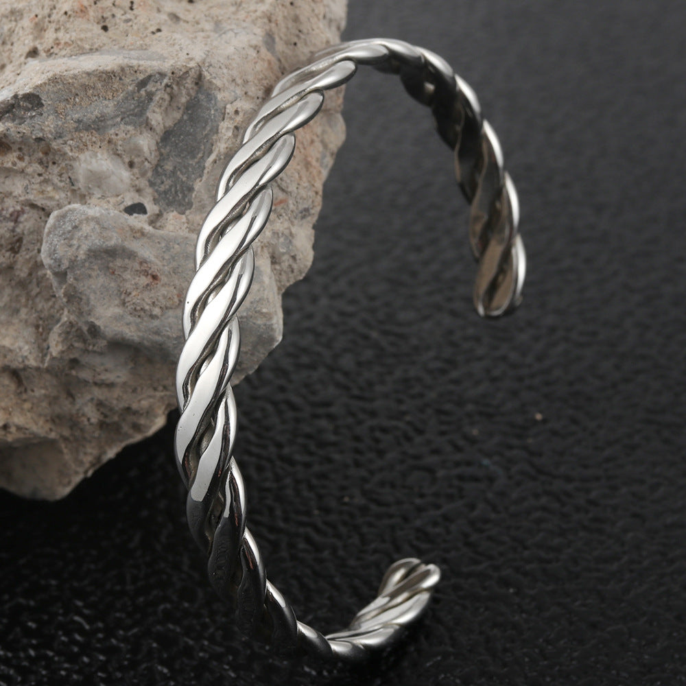 Contemporary Titanium Steel Woven Bracelet for Men – Fashion-Forward Open Twist Design