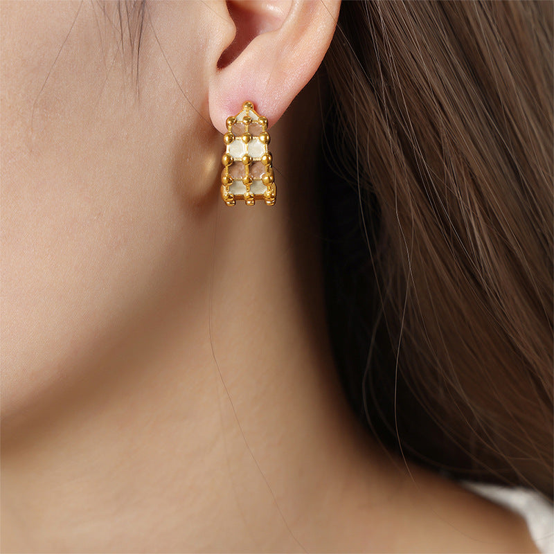 Luxurious Colored Glaze Geometric Earrings in Gold-plated Titanium Steel