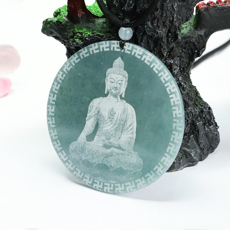 Jade Buddha Carved Pendant in Sterling Silver from the Fortune's Favor Collection