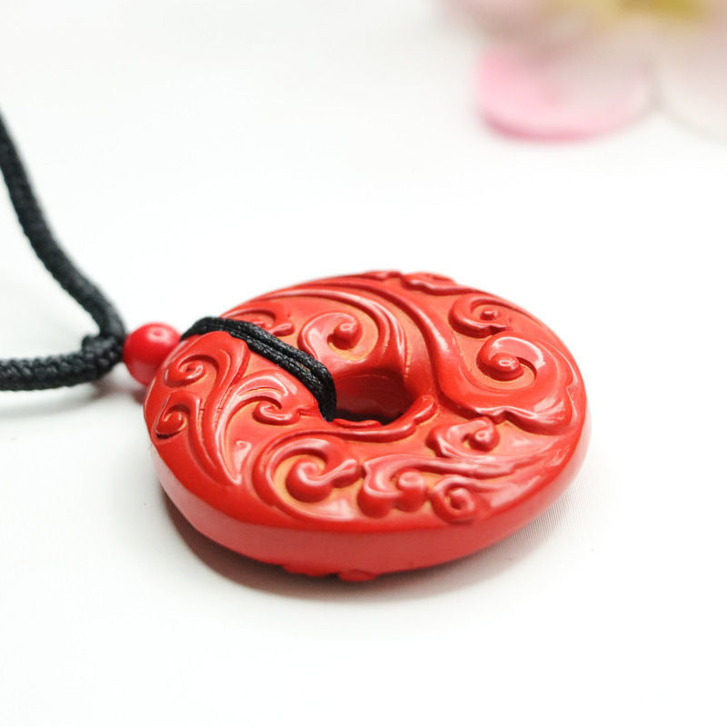 Cinnabar Antique Auspicious Cloud Ping'an Buckle Pendant Red Sand Pendant