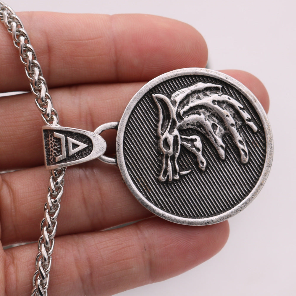 Mens' Viking Wolf Head Alloy Pendant Necklace - Nordic Legacy Collection