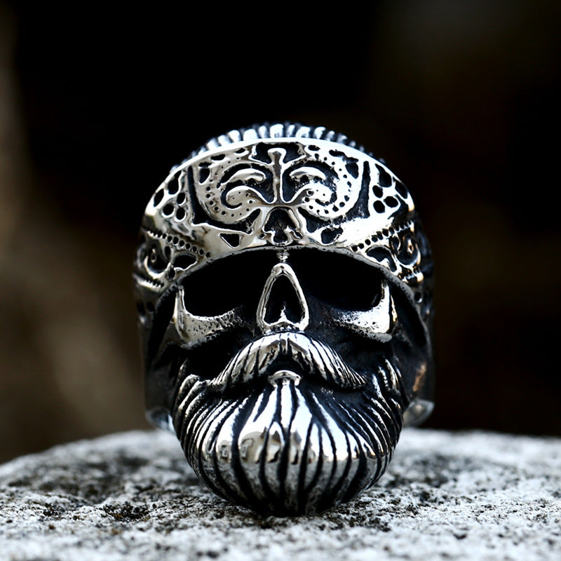 Punk Skull Stainless Steel Ring for Men - Wholesale Retro Beard Titanium Steel Design