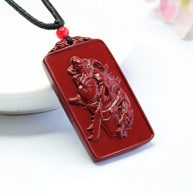 Cinnabar Pendant Force God of Wealth Guanyu Rectangle Pendant