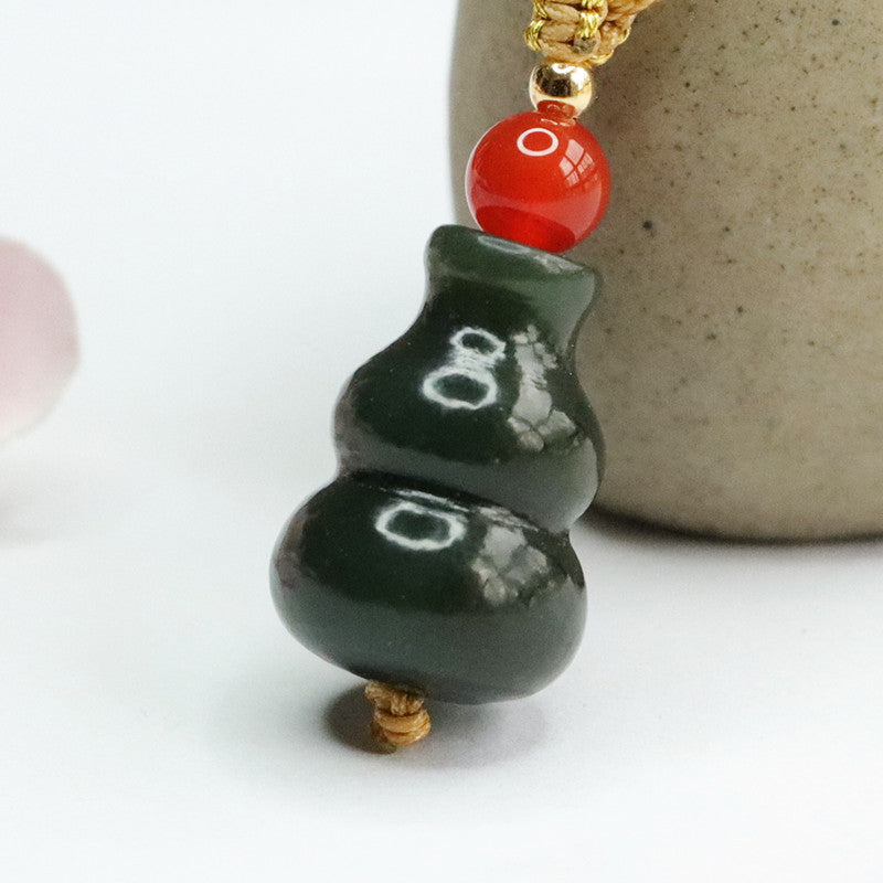 Black Jade Gourd Necklace Made with Natural Hotan Stone