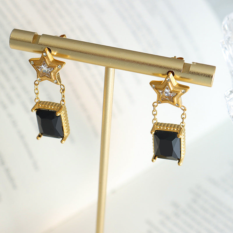 Luxurious Titan Gold-Plated Square Stud Earrings with Geometric Design