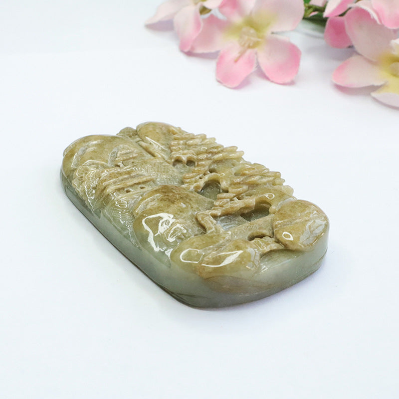 Myanmar Landscape Jade Pendant with Sterling Silver Needle