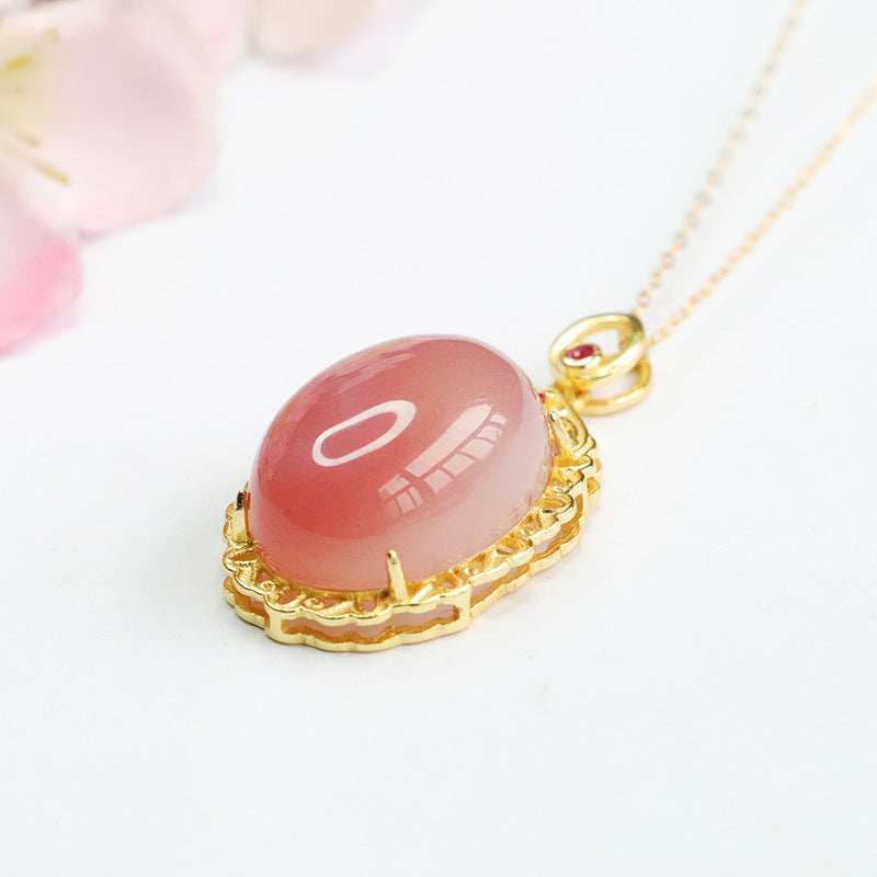 Golden Agate Pendant Necklace with S925 Silver Chain