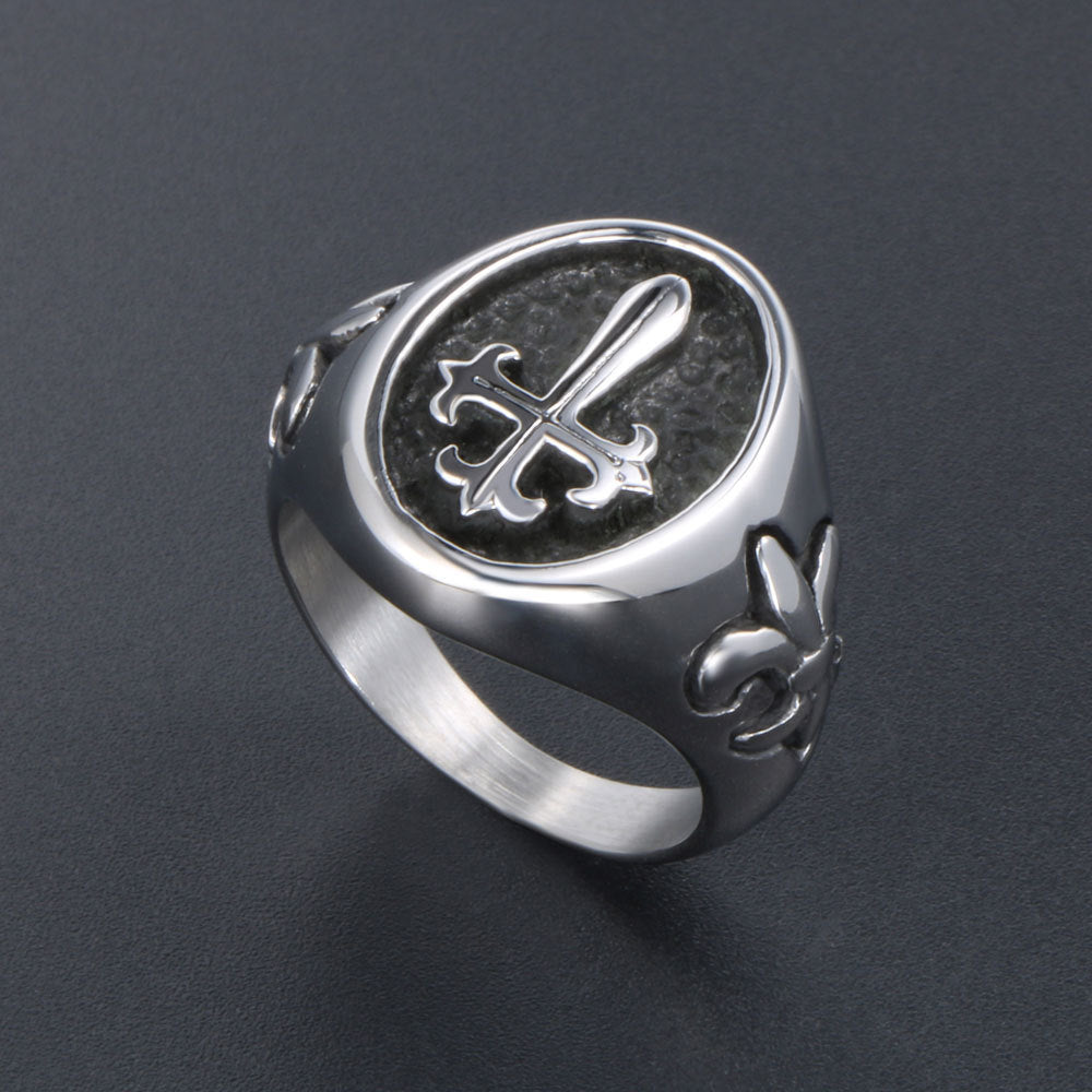 Custom Titanium Steel Gothic Cross Ring for Men - Trendy Retro Jewelry, Wholesale Available