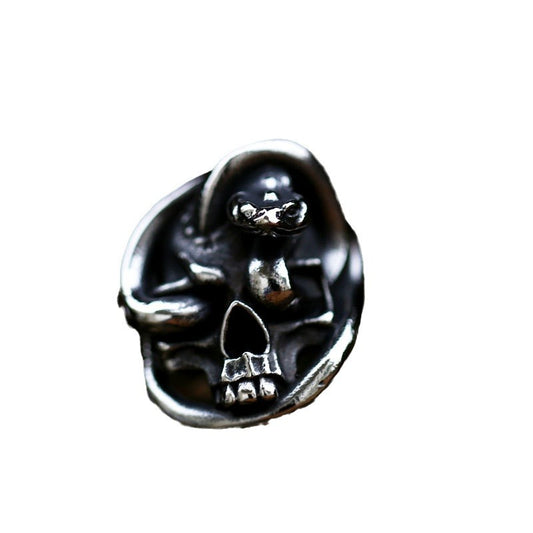 Punk-Inspired Stainless Steel Skull and Snake Ring for Men - Retro Titanium Jewelry