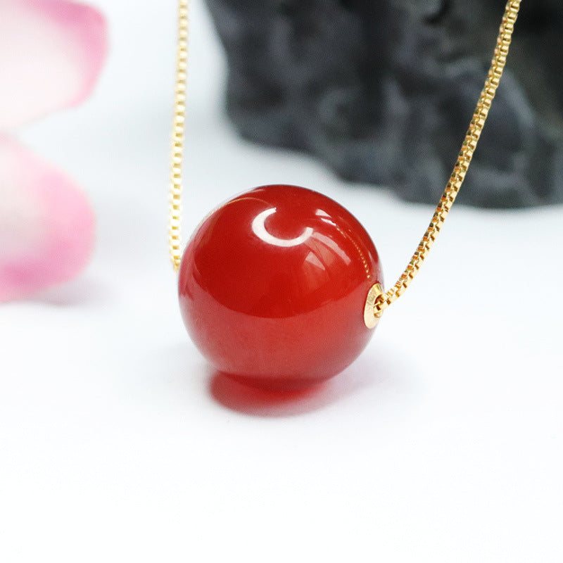 Golden Natural Red Agate Bead Pendant Necklace for Elegant Jewelry Look