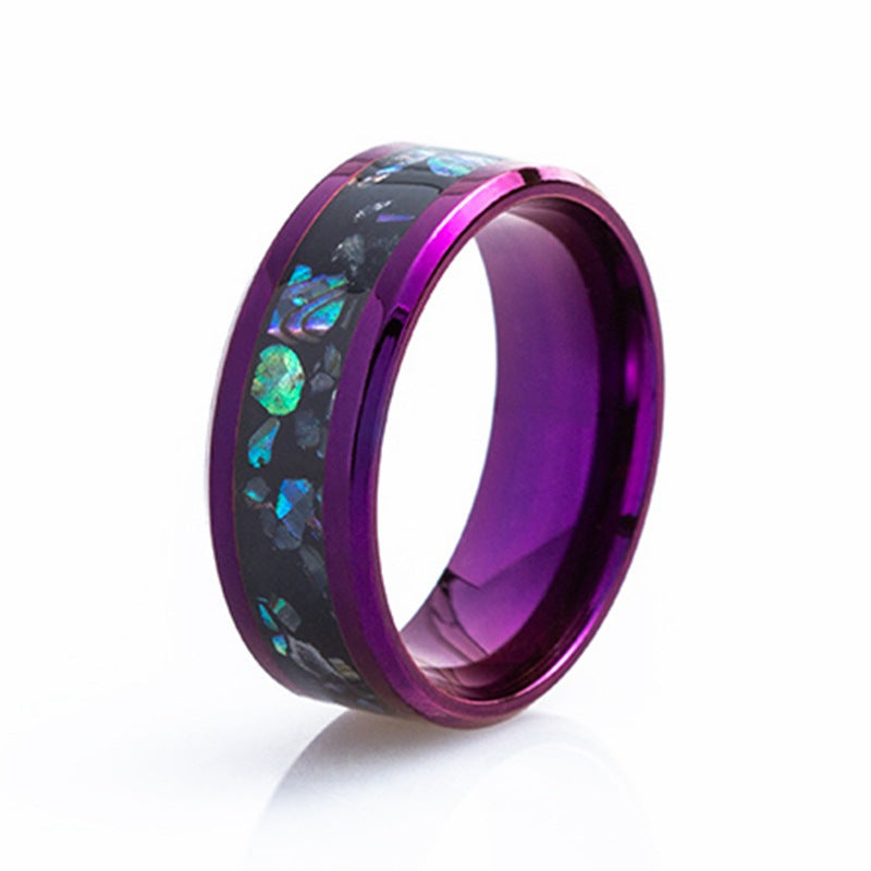 Gemstone Accent Titanium Steel Ring with Abalone Shell Detailing for Men in Size 6-13