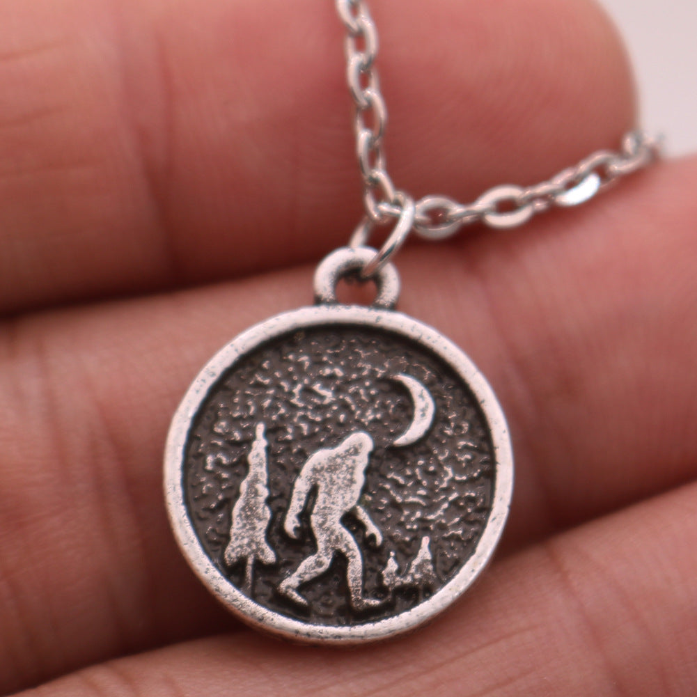 Savage Footprint Alloy Pendant with Tree and Moon Accents for Men