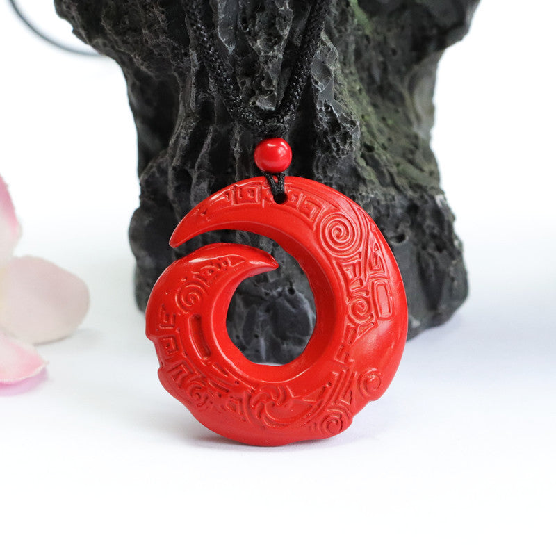 Red Sky Cinnabar Stone Pendant with Auspicious Cloudscape Pattern