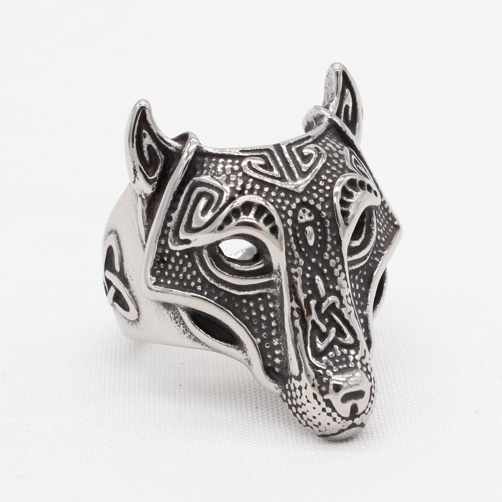 Totem Ice Wolf Titanium Steel Ring for Men