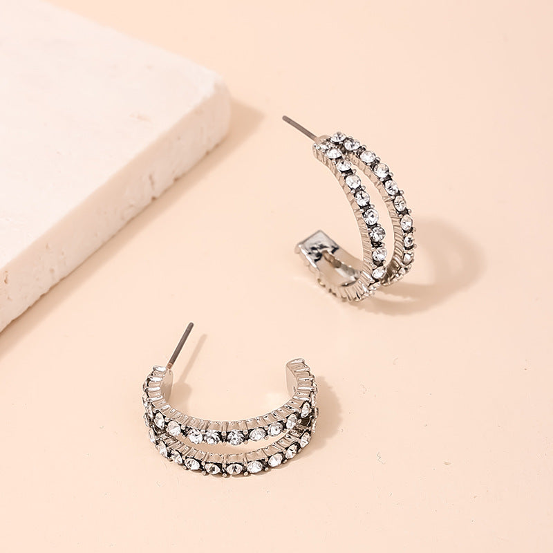 Chic Double-Layer C-Shaped Earrings with Metal Needles and Vienna Verve Collection