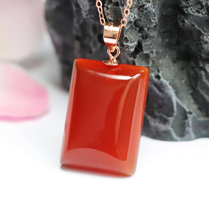 Rectangular Red Agate Sterling Silver Pendant