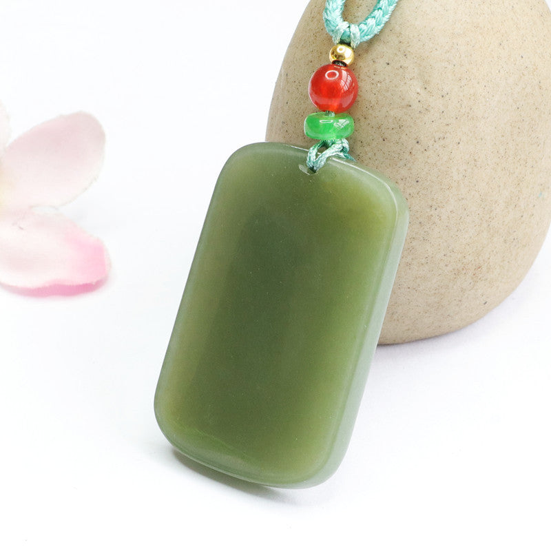 Natural Hetian Jade Necklace Pendant in Sterling Silver