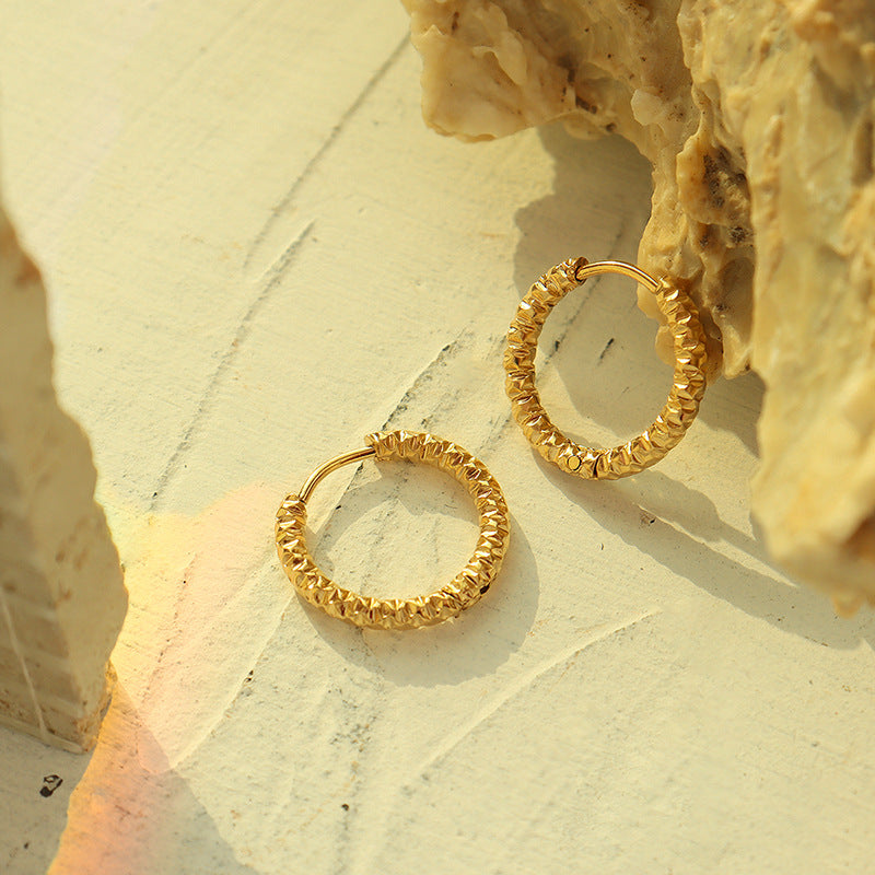 French Inspired Niche Embossed Circle Earrings with 18K Gold Plating