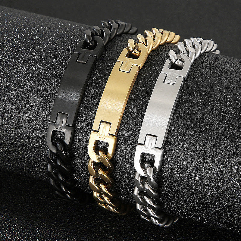 Trendy Hip Hop Cuban Chain Bracelet for Men - European and American Style Titanium Steel Accessory