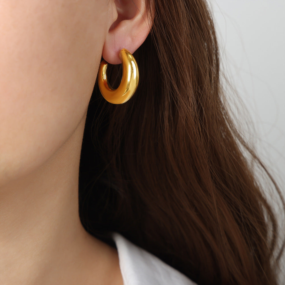 Golden Irregular C-shaped Earrings - Chic and Minimalist Titanium Steel Jewelry for Women